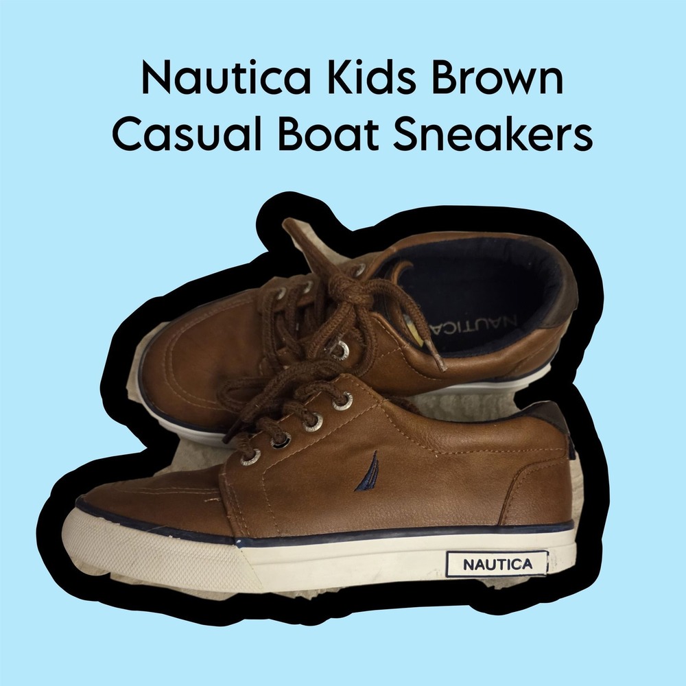 Nautica Boat Sneakers Kids 13C Brown EUC Low Top Deck Shoes